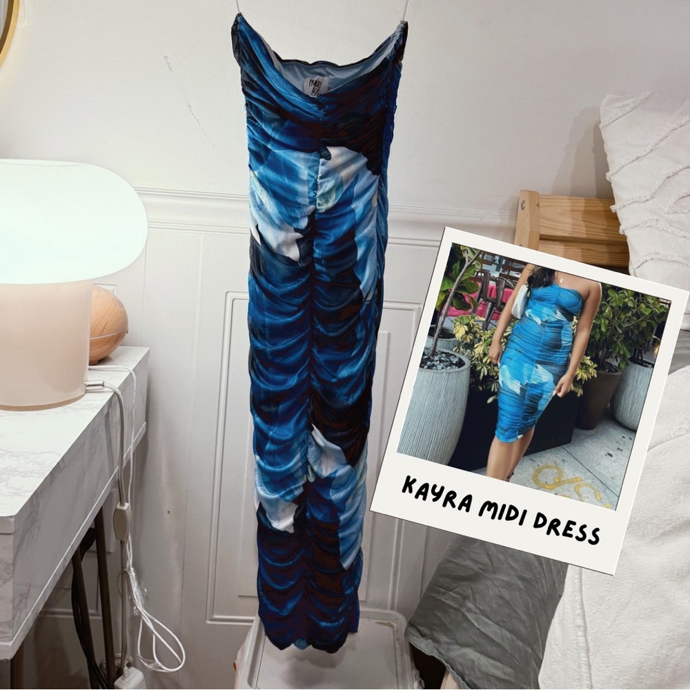 princess polly kayra midi dress in blue floral